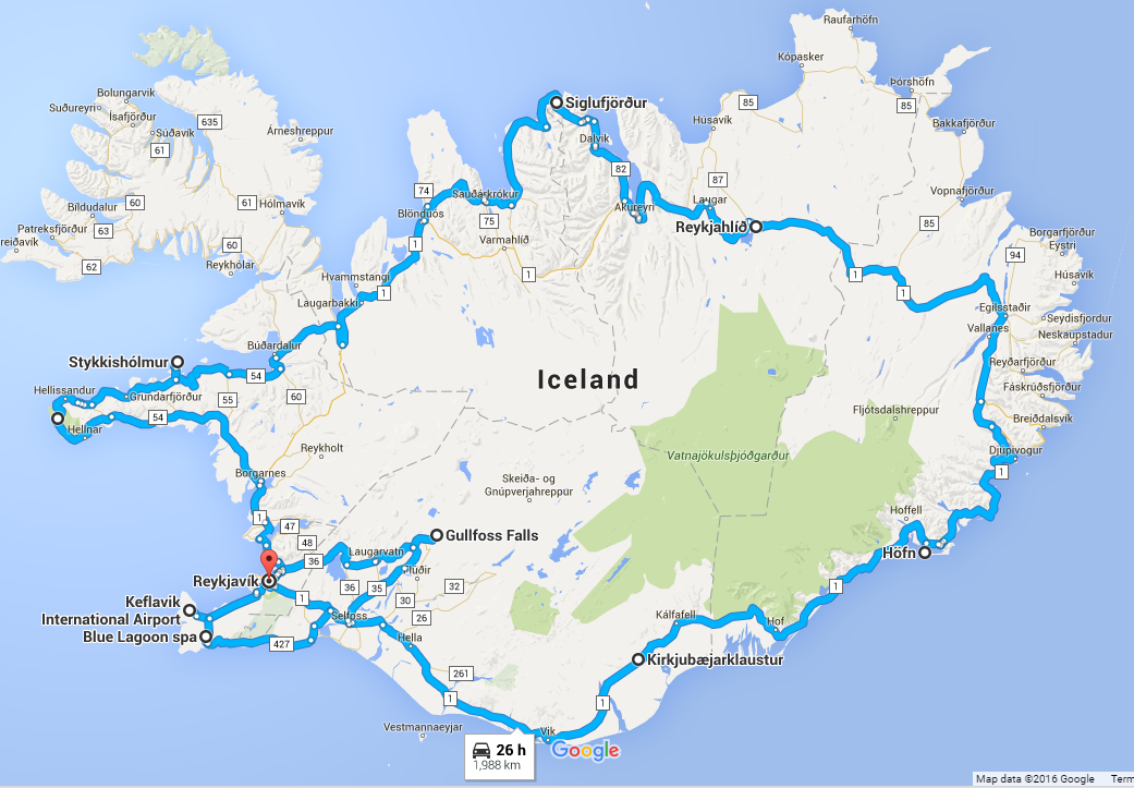 Iceland Ring Road Map